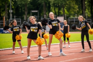 Mit viel Freude tanzen die Teilnehmerinnen beim Ferienkurs der Munich Cowboys Cheerleader.
